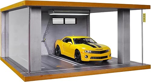Miniatura 9 de cxiiuui Hot Wheels - Vitrina para coche con luz LED y cubierta acrílica, escala 124, aparcamiento, garaje de madera, fundida a presión, 2 plazas de