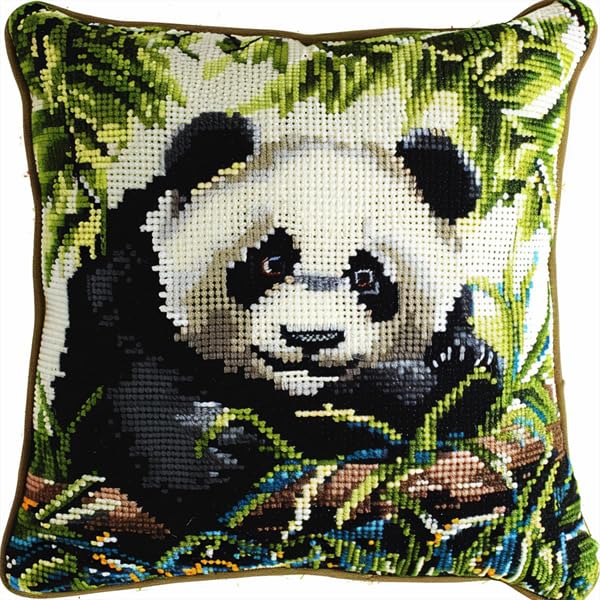 Kitphoenix DIY Knüpfkissen-Set Panda Motiv – Häkelgarn Set Mit Leinwand 43x43 Cm