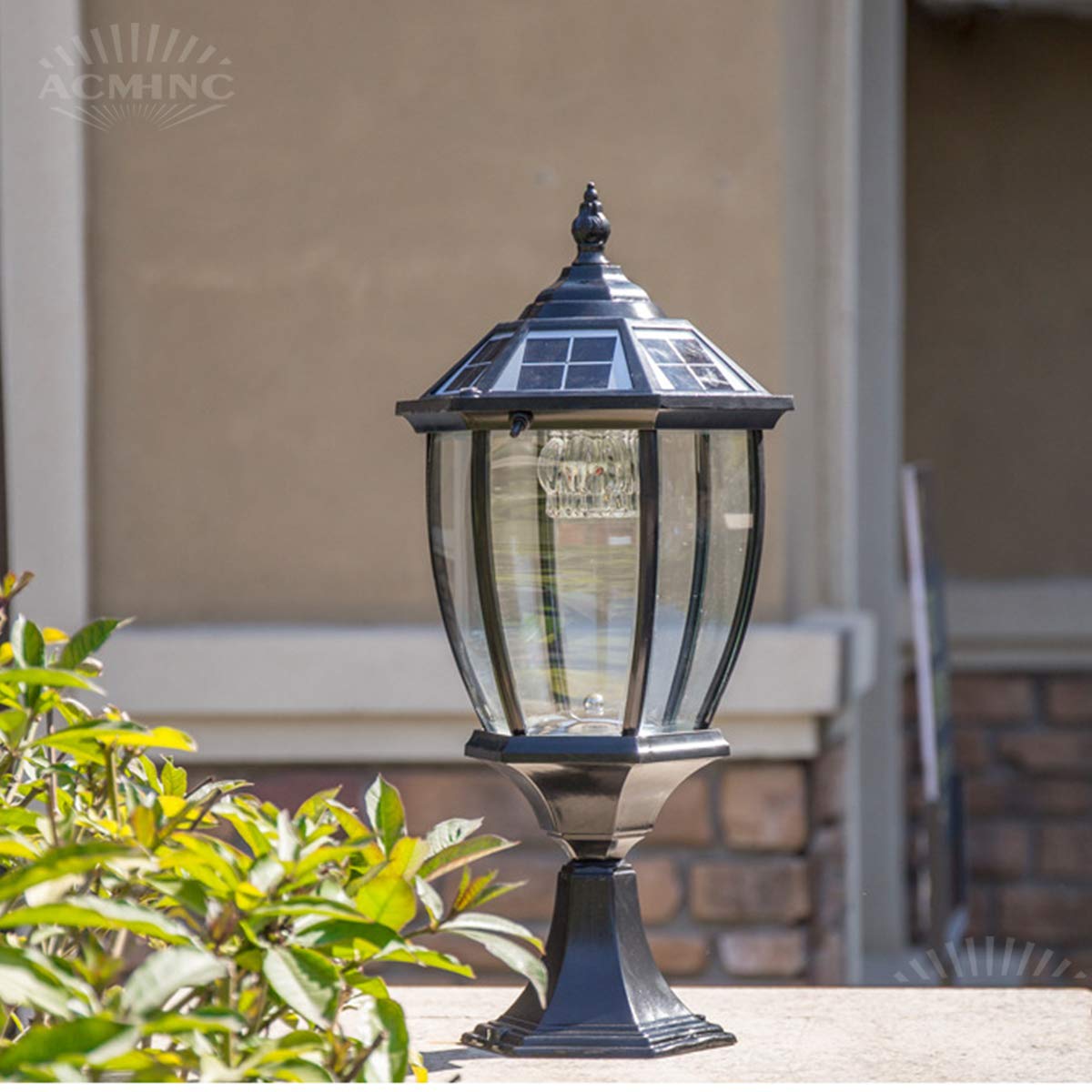 ACMHNC Vintage Sockelleuchte Solar LED Pfostenleuchte Außenleuchte, Outdoor Gartenlampe Solar Pollerleuchte Außen in Antik Look, Klassisch Retro Wegeleuchte in Aluguß, IP54, 2200Mah,Schwarz