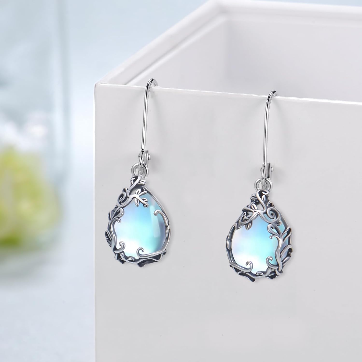 Moonstone Earrings 925 Sterling Silver Filigree Earrings for Women Moonstone Jewelry Gifts for Women - Image 2