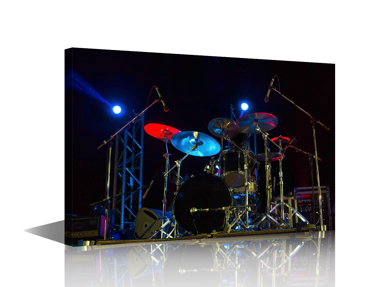 TISHIRON Musical Instruments Wall Art for Living Room Live Music Wall Art 1 Piece Rock Drum set with Cymbals Room Decor Home Decor Giclee Wooden Framed Ready to Hang (12''Wx 18''H)