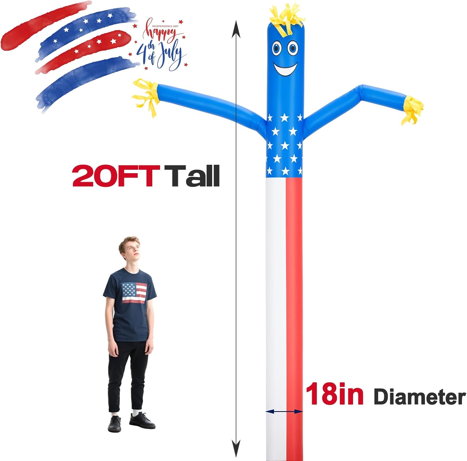 20ft Sky Air Puppet Dancer Inflatable Waving Tube Man Attachment - Wacky Waving Dancing Tube Guy for Business Promotion Stand Out Advertising - Dancer ONLY - NO Blower (American Flag)