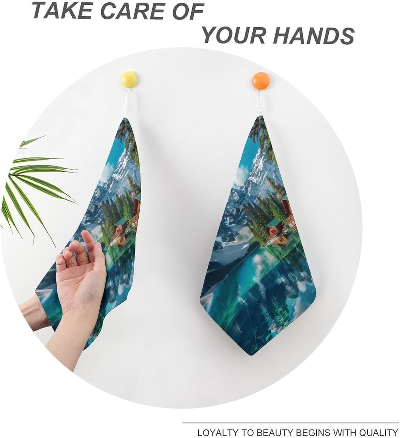 Canada Ohara Lake Yoho National Park with Mountains Nature Scenery Hand Towels for Bathroom Kitchen Towels Small Towel Handkerchiefs with Hanging Loop 4PCS