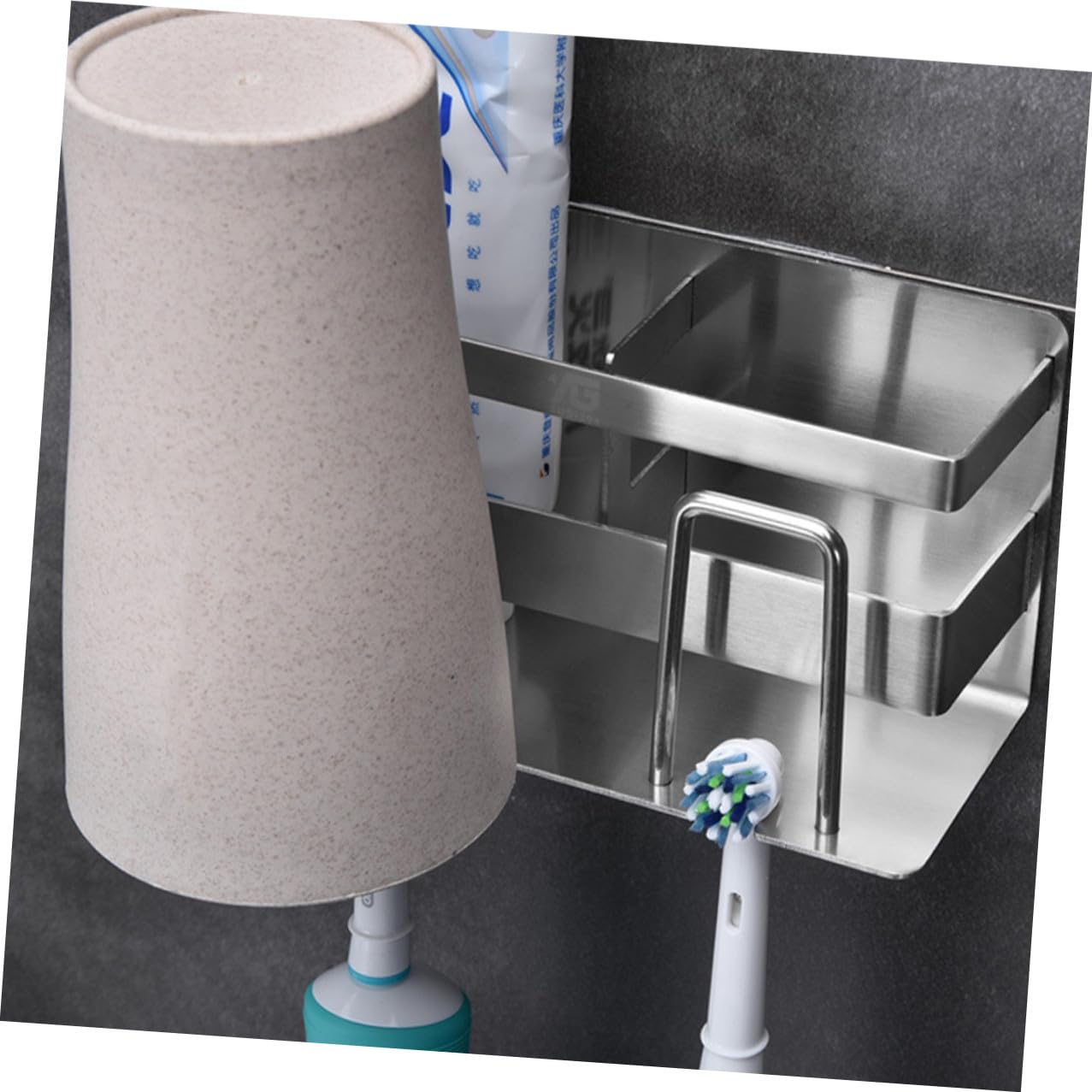 Sosoport Porta Spazzolino in Acciaio 304 Doppio Supporto da Parete Ventilato e Compatto per Bagno Organizer Elegante per Spazzolini e Dentifricio Salvaspazio e Resistente