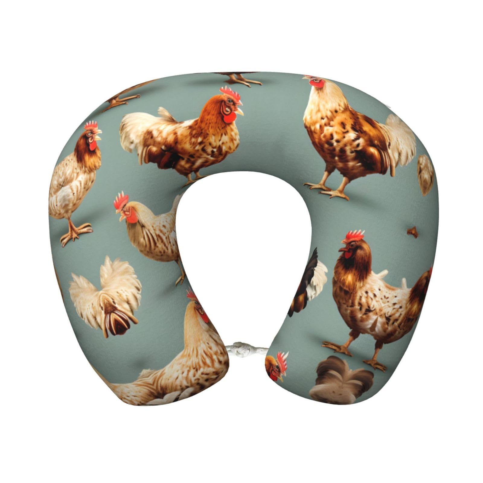 peiyeety Chicken Prints Print Custom U-Shaped Pillow,Memory Foam Cervical Neck Travel Pillow,for Home,Camping,Travelling