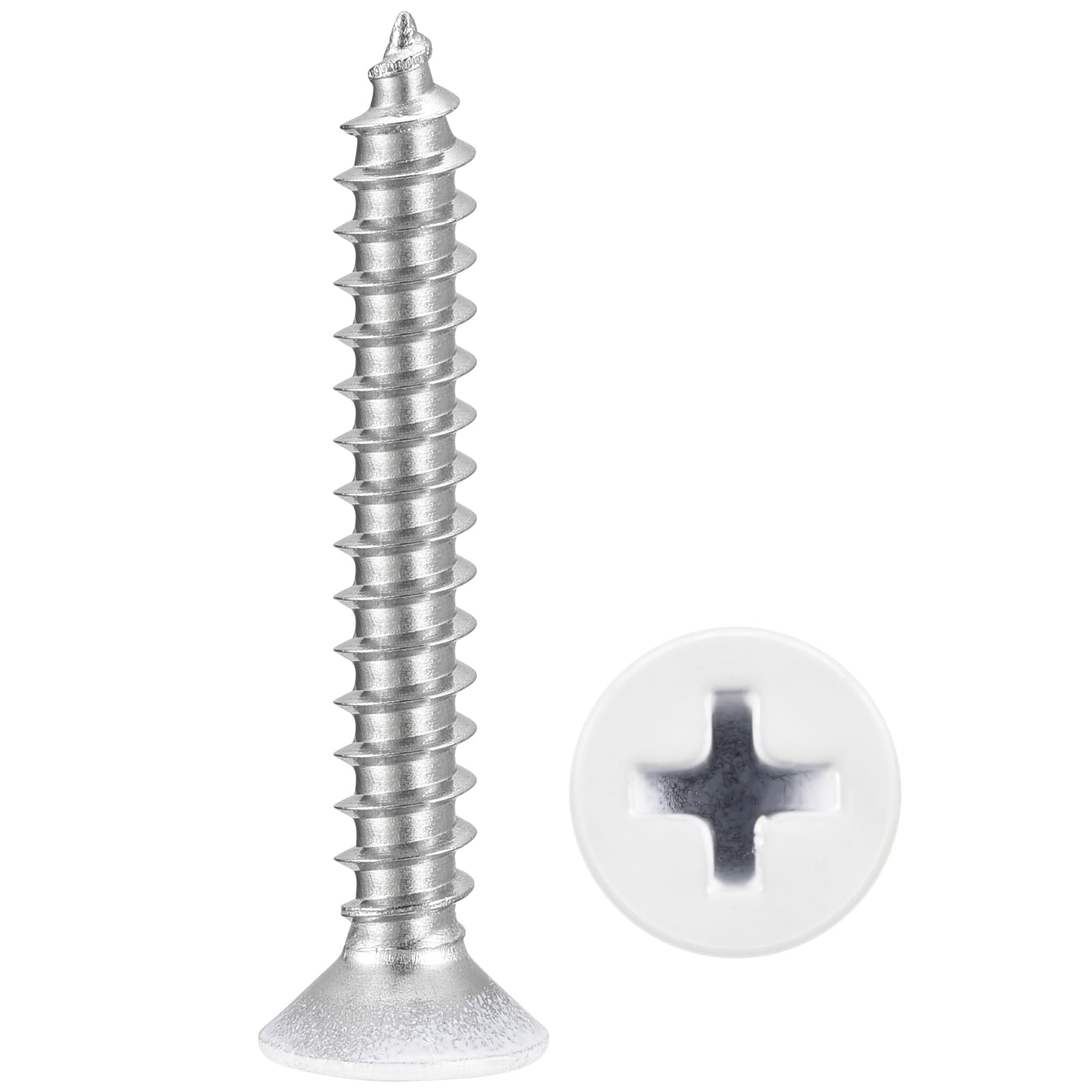 METALLIXITY Countersunk Phillips Wood Screw (#6x1") 200Pcs, 304 Stainless Steel Coarse Thread Phillips Drive Flat Head Wood Screws - for Furniture Installation Repair, White Head โ image 1