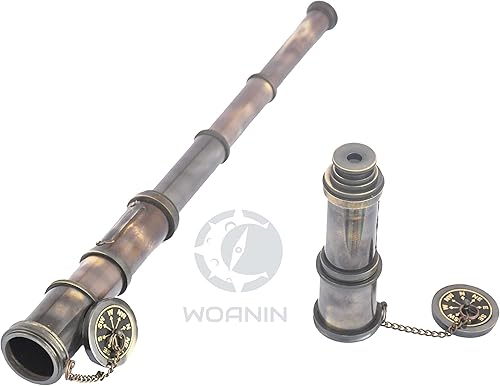 Miniatura 6 de WOANIN 1915 London Brass Maritime 15x Vintage Pirate Spyglass Telescopio - Telescopio pirata funcional de latón y visión clara - Maravilloso regalo