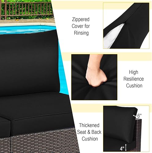 Miniatura 7 de COSTWAY Sofá sin brazos de ratán para patio, muebles seccionales, conversación con cojín negro