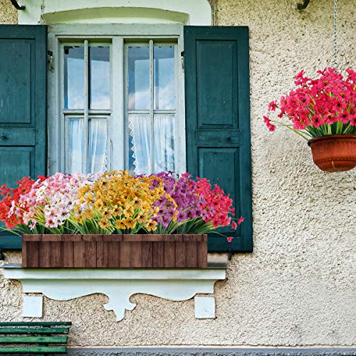 Zeostaro 20 Bundles Artificial Outdoor Flowers Uv Resistant Fake Flowers No Fade Faux Plastic Greenery Shrubs Garden Porch Window Box Decorating(Fushia) #TOP1