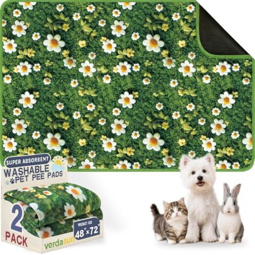 Image of Washable Pee Pads for Dogs, Reusable Puppy Potty Training Pads, Ultra-Absorbent Thick Waterproof Leak-Proof Non-Slip Pads & Mat for Crate, Playpen, Floor, Whelping & Housebreaking , 2 Pack 48 inchx72 inch