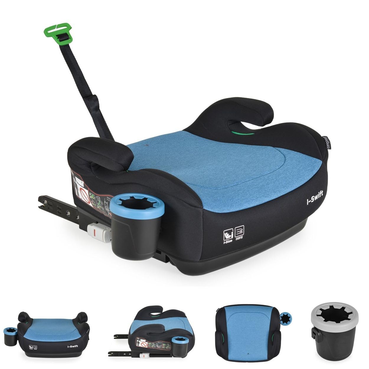 Cangaroo Fotelik dziecięcy, podwyższenie siedziska i-Swift, Isofix (125-150 cm), uchwyt na napoje, ciemnoniebieski