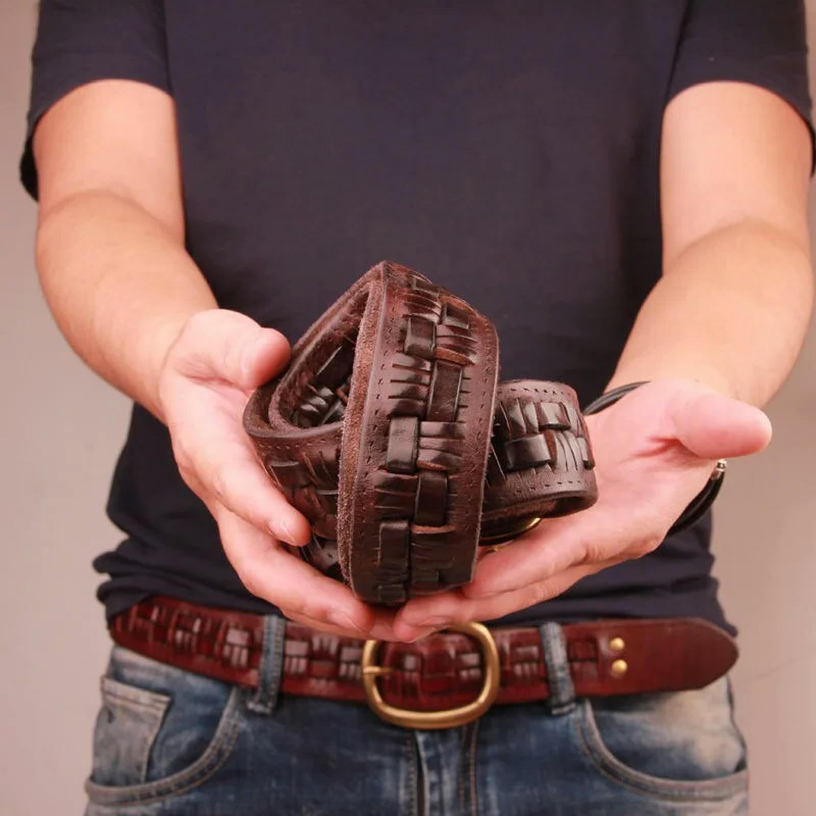 Leder Gürtel Herren Pin Schnalle Gewebter Ledergürtel, Vintage Jeans Gewebter Ledergürtel, Personalisierter Bequemer Gürtel