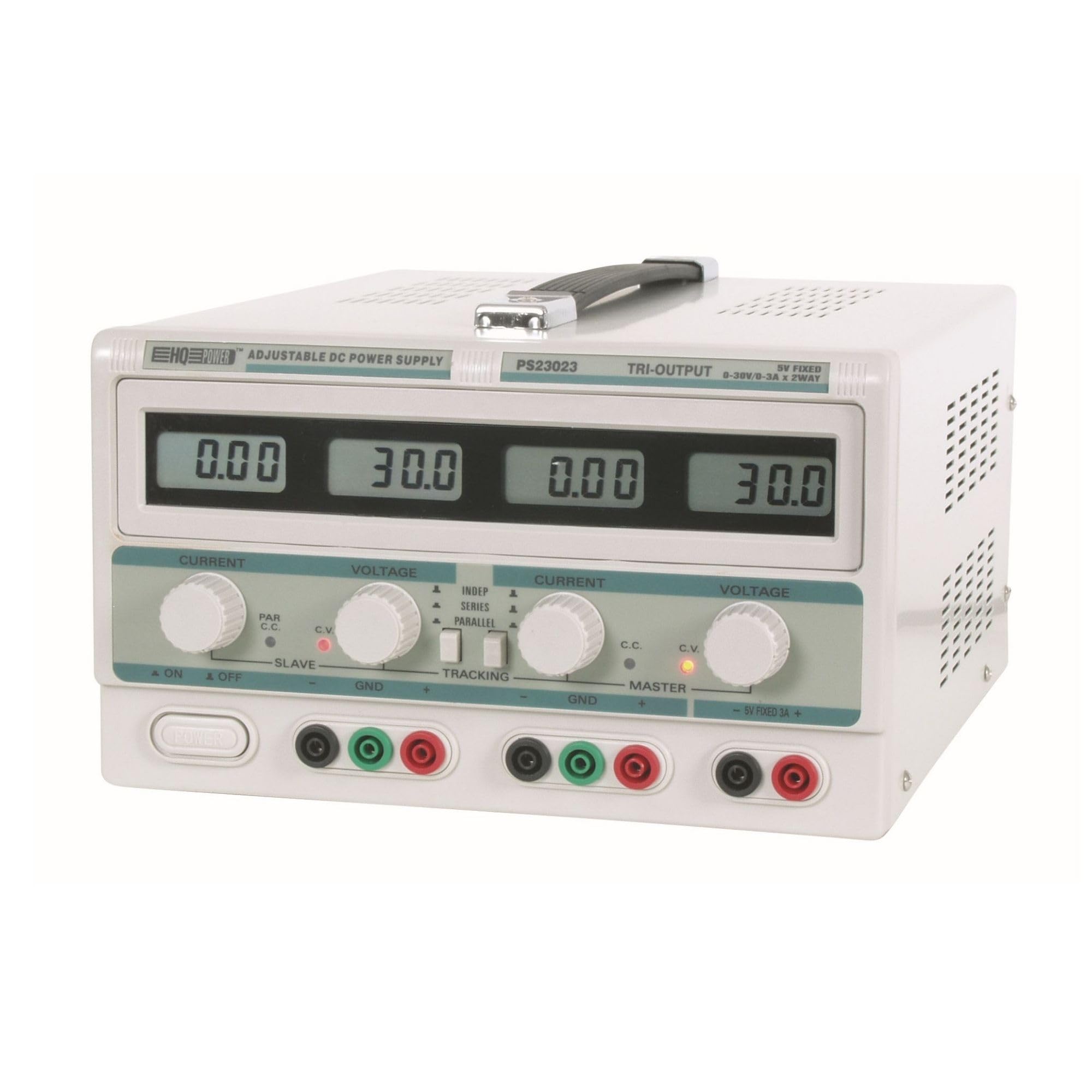 Velleman Suministro de Laboratorio, Ajustable, 2 x 0-30 VCC/0-3 A, + 5 VCC Fijo/3 A, limitación de Corriente, protección contra Cortocircuitos, 4 LCD, Pantallas Grises
