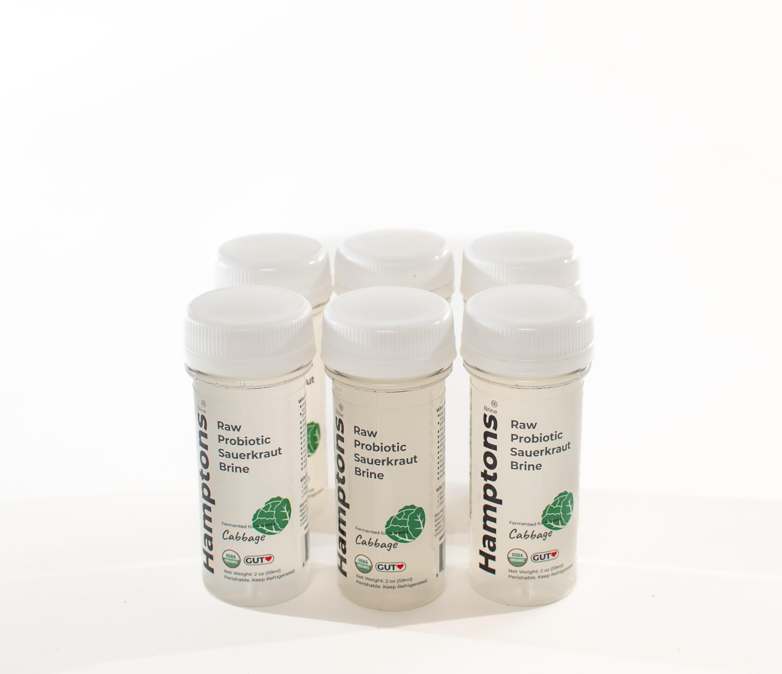 Hamptons Brine Raw Probiotic Sauerkraut Brine Gut Shots made with Cabbage, Himalayan and Kosher Salt - 100% Certified Organic, Rich in Probiotics and Prebiotics - Unpasteurized and Fermented Using Traditional Methods (2 Oz, Pack of 6)