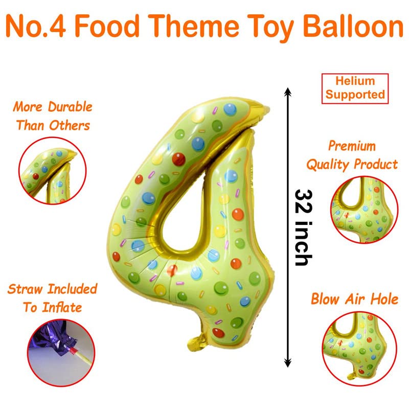 Image of multicolor donuts candy 32 inches 4 numbers shape large big foil helium balloons for party decorations in happy birthday anniversary office items materials set pack