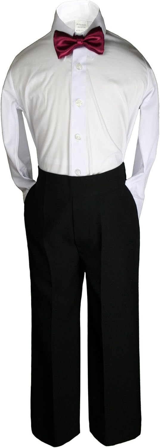 6pc Boys Formal Satin Shawl Lapel Suits Tuxedo Burgundy Bow Tie Baby Teen