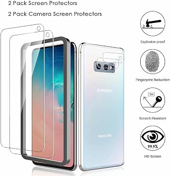 2 Pack Tempered Glass Screen Protector and 2 Pack Camera Lens Protector Compatible for Samsung Galaxy S10e, Not Fit for Galaxy S10 or S10 Plus, Installation Frame 9H Hardness
