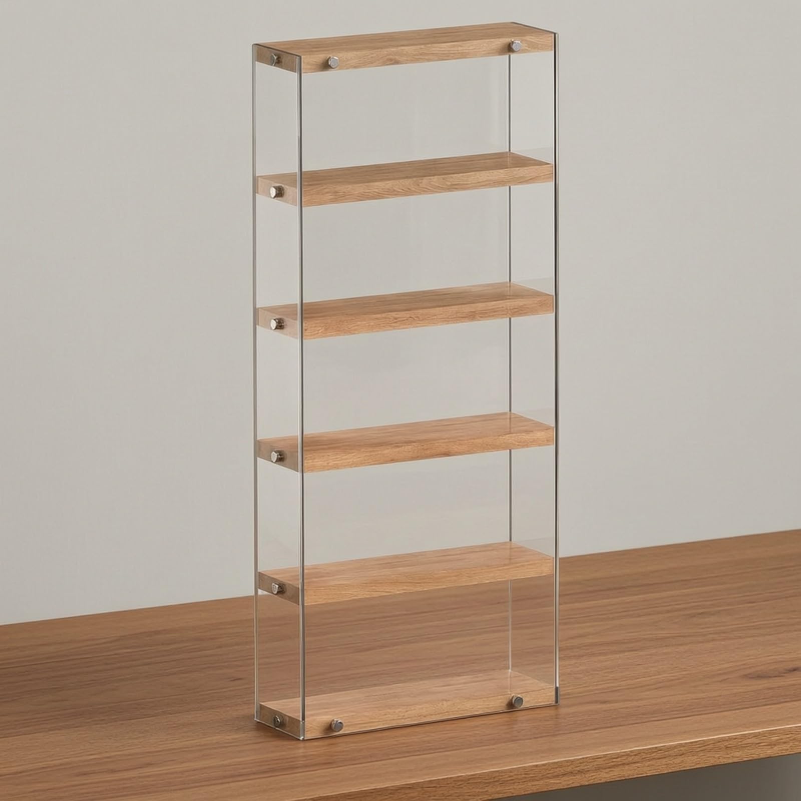 Qianly Vitrine Table Cvercle Pssière Peu Encombra Armoire Étagères à Grain Bois Épais pr Salon , 30CM , 4 Étages
