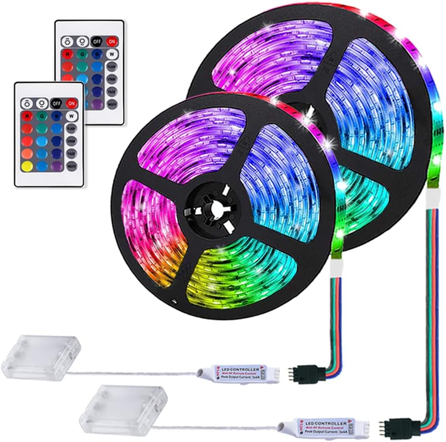LED Strip Lights Battery Powered, 24 Keys Remote Control Light Strip for Parties, DIY Indoor Decoration, 6.56ft/2m, 2 Pack