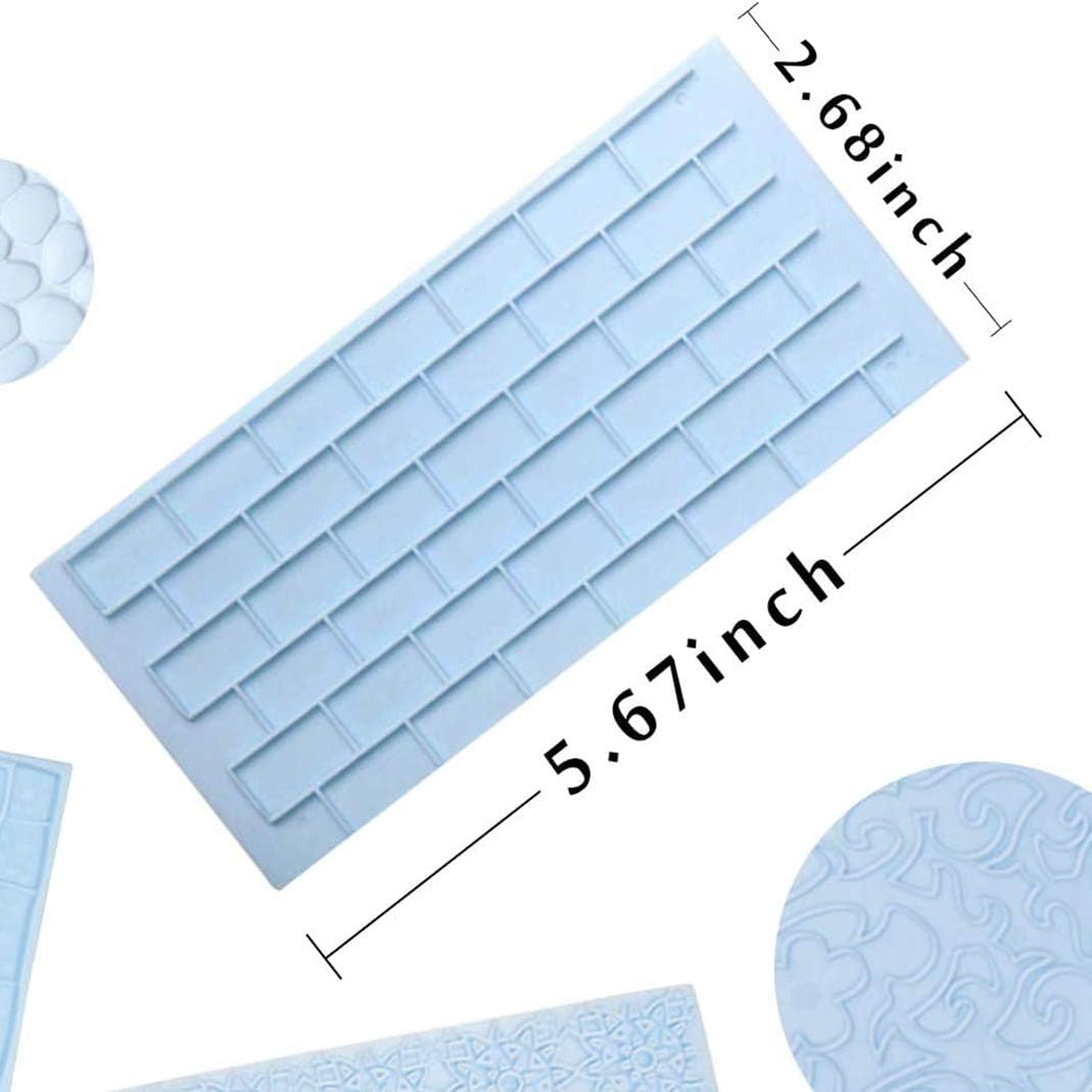 Fondant Impression Mat Mold Set, 6Pack Embossed Tree Bark, Brick Wall, Flower, Cobblestone, Stone Wall Texture for Cupcake Top Decoration with 8pcs Fondant Sculpture Pen