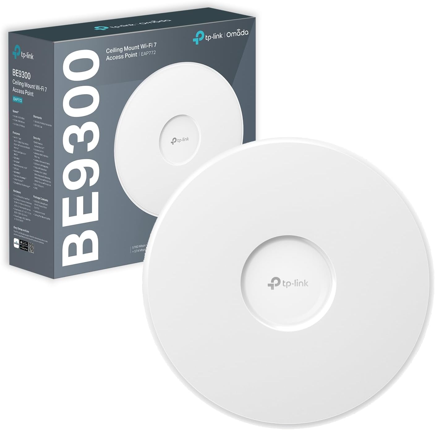 EAP772 WiFi 7 Access Point, Tri-Band Gigabit BE9300 Wireless Access Points, Support Passive PoE, Easily Mount to Wall or Ceiling, Free Cloud Centralized Management, Omada Mesh, AI roaming