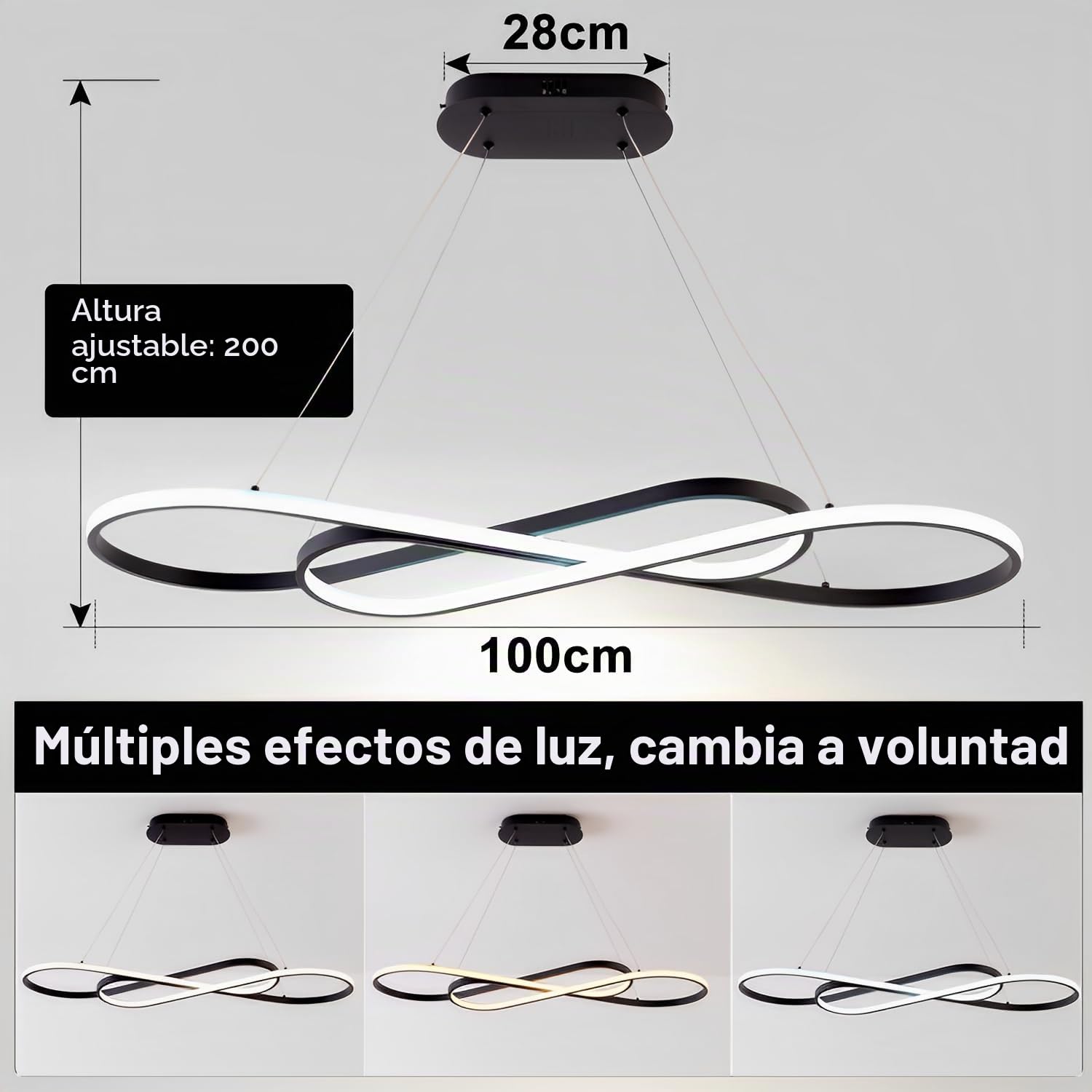 Lámpara colgante LED mesa de comedor lámpara colgante regulable con control remoto lámpara colgante diseño lineal lámpara de araña ajustable en altura para mesa de comedor comedor(L100cm/57W) negro