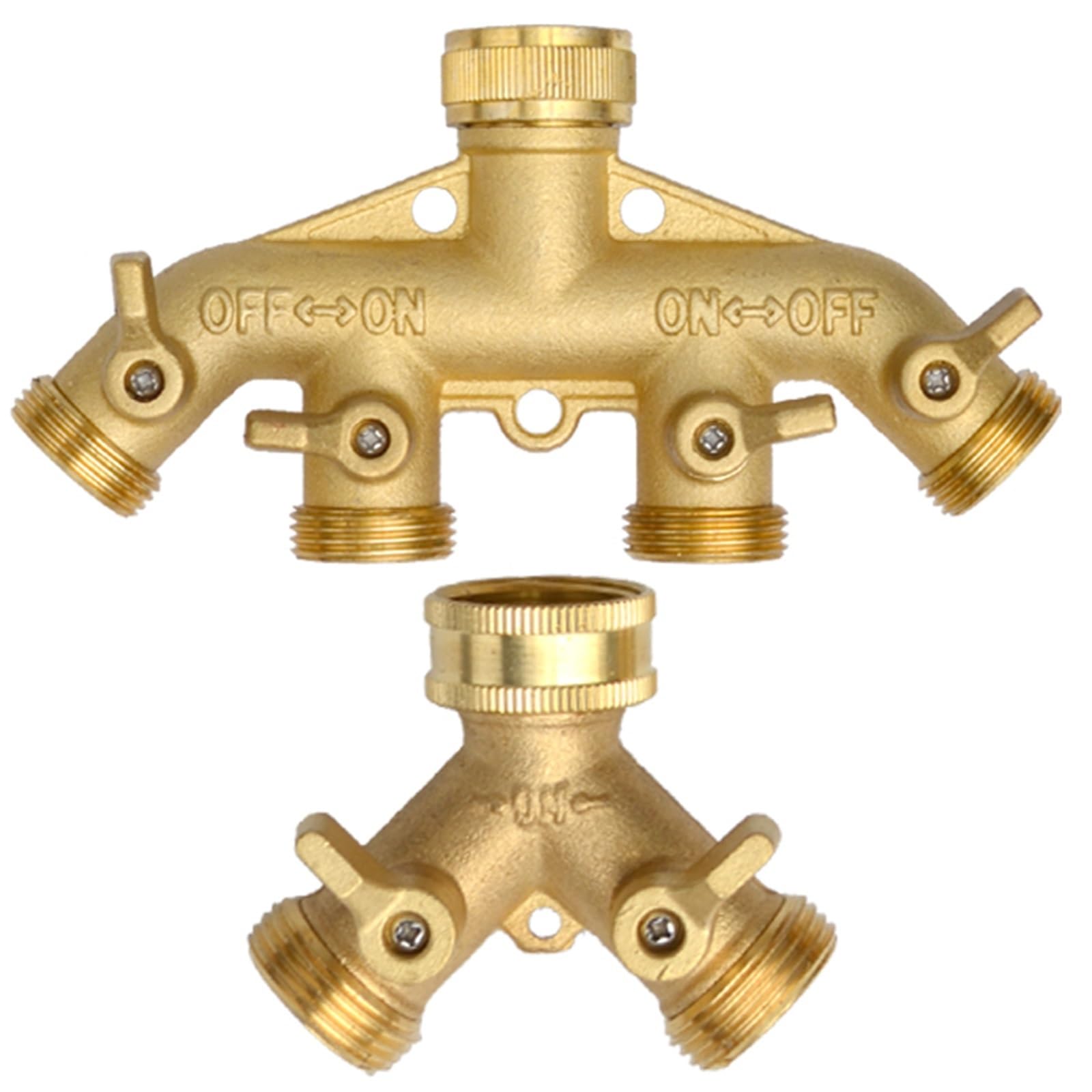 Divisor de manguera agua for jardín, conector, latón resistente, 3/4 '', 1-2-4 vías, hexagonal, con válvulas cierre agarre(4 Way Usa)