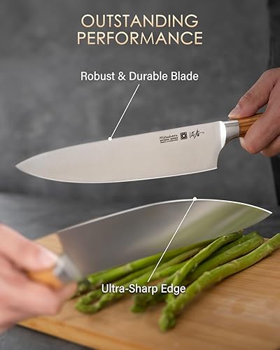 Miniatura 6 de Mitsuharu Cuchillo de chef de 8 pulgadas, cuchillo de corte de carne de la serie SHOMAN con mango de madera de olivo, cuchillo de chef de acero