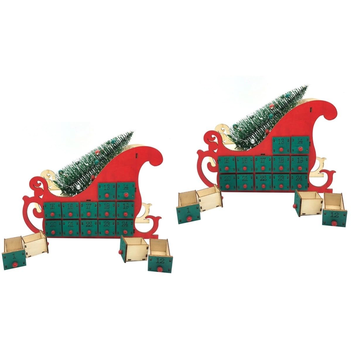 Toyvian 2 Piezas Calendario de Adviento de Madera Reutilizable 24 Días