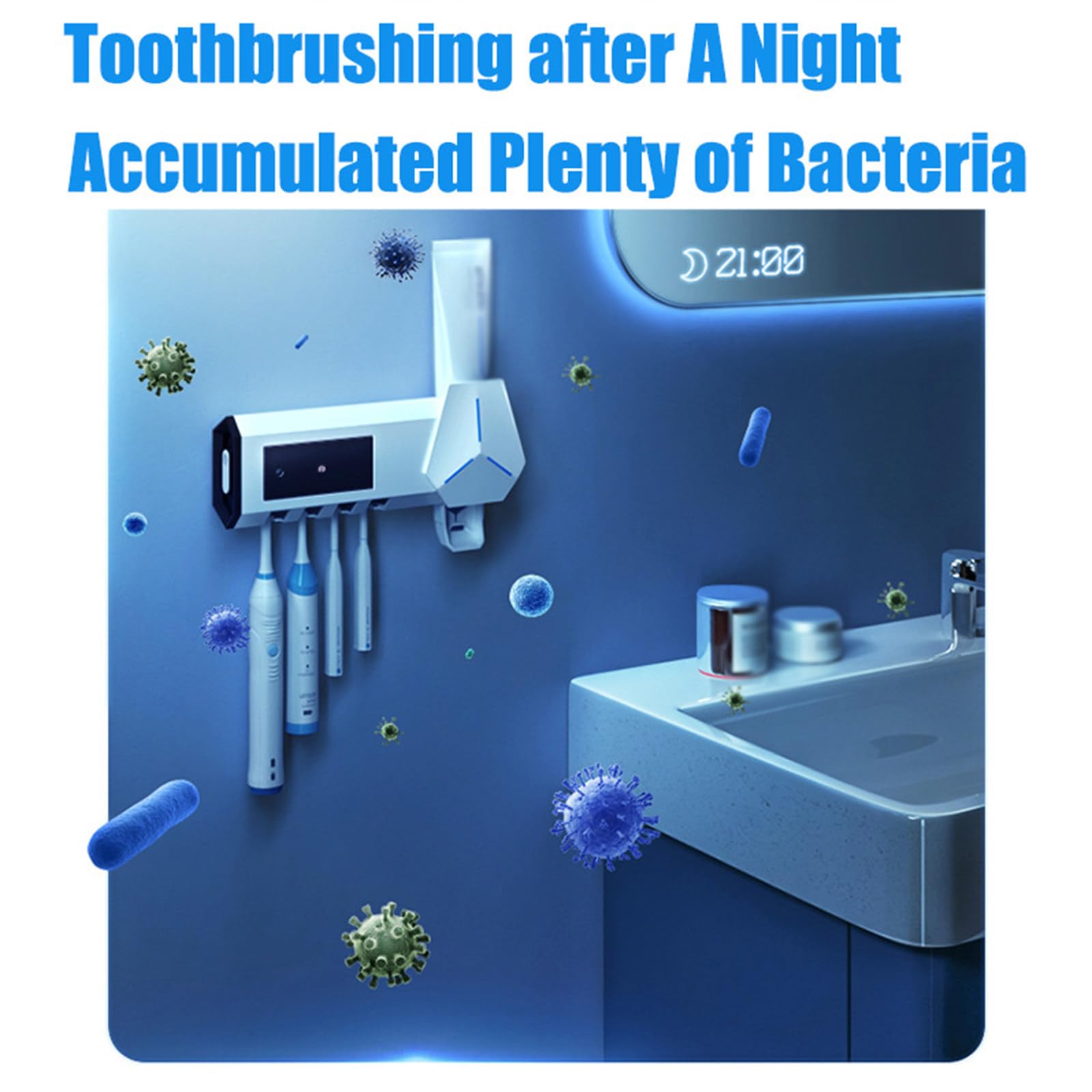 Sterilizzatore per spazzolino UV intelligente Disinfezione senza punzonatura Scaffale per spazzolino da denti Spazzolino da denti a parete Spremere dispositivo per dentifricio,Black