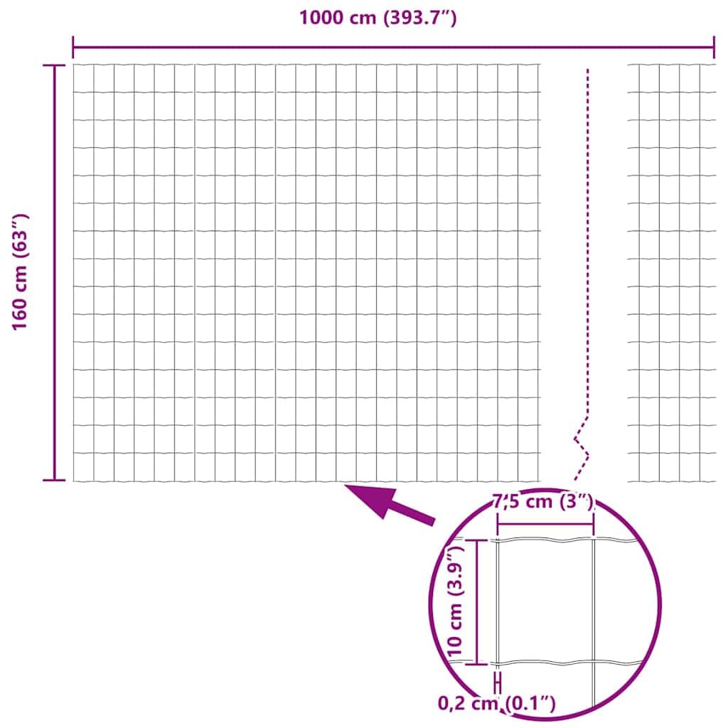 Ogrodzenie euro, zielone 1,6 x 10 m, żelazo powlekane PCW, wytrzymałe ogrodzenie zewnętrzne do ogrodu, na podwórko, trwałe panele ogrodzeniowe, odporne na warunki atmosferyczne, możliwość rozszerzenia