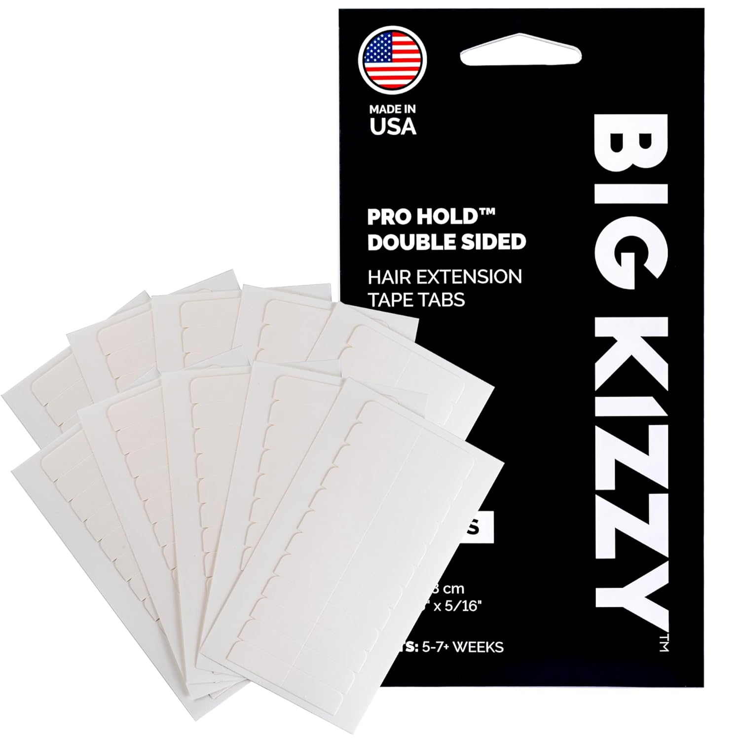 Big Kizzy Pro Hold Double Sided Replacement Tape Tabs for Hair Extensions - Strong Flexible Hold and Damage Free Tape in Hair Extension Tape- 5-7+ Weeks of wear - 240 Tabs