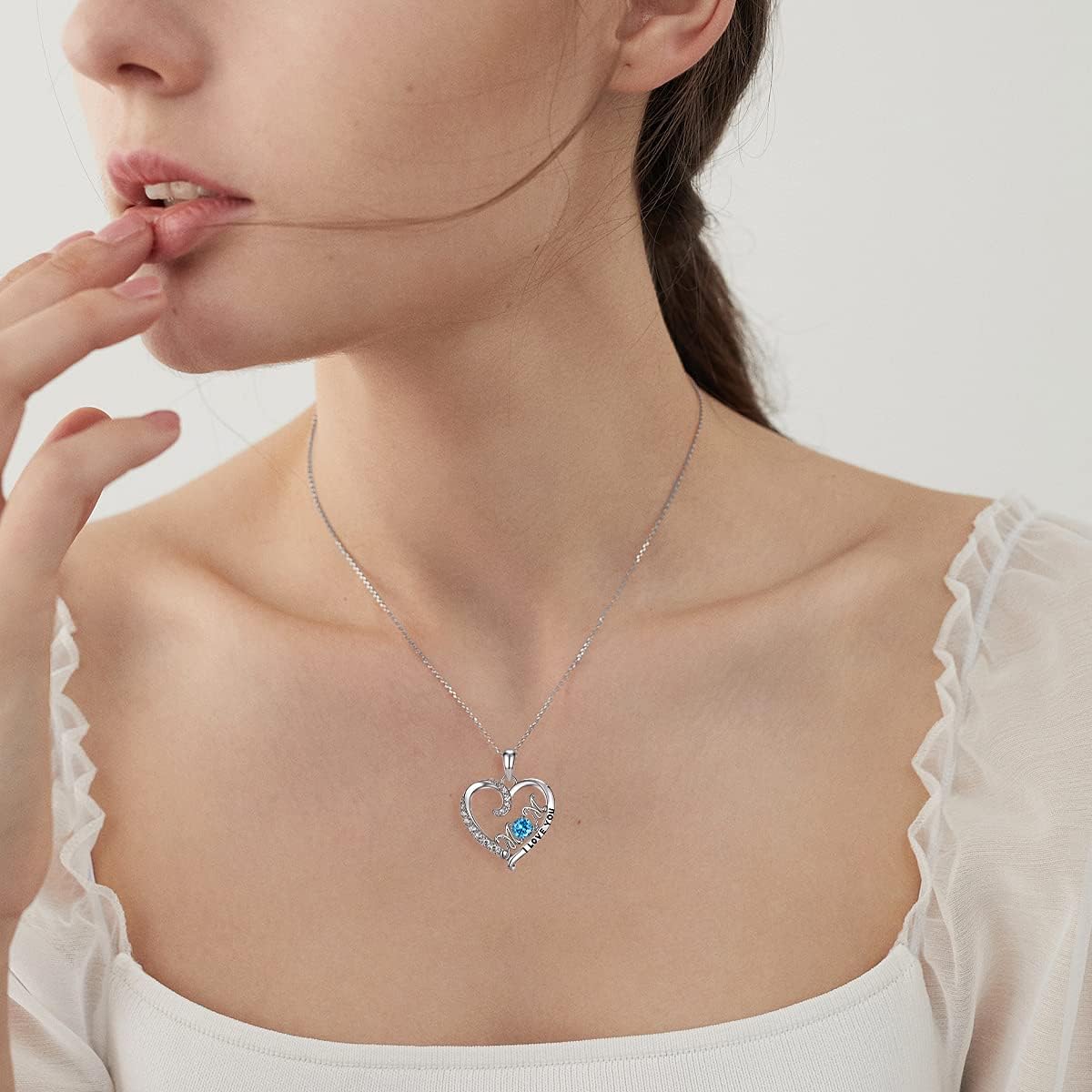 Love Heart 925 Sterling Silver Necklace, Gold Plated Birthstone Pendant Mom Necklaces with Cubic Zirconia for Mother Women