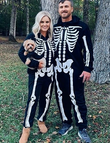 CYCLAMEN Skeleton Halloween Costume for Adults Couples Skeleton Onesie Jumpsuit Pajamas with Hood Family, for Women, L - image 2