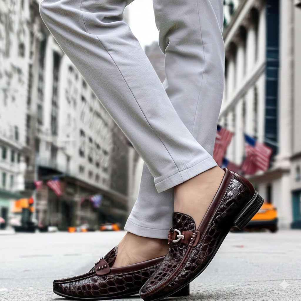 Premium Dress Shoes for Men, Classic Alligator Printed Business Leather Dress Slip on Loafer Shoes for Mens - Image 2