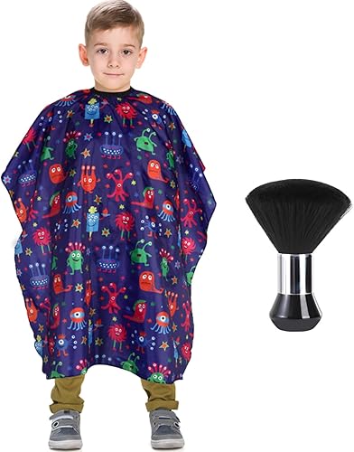 Capa de peluquería para niños con cepillo para el cuello, capa profesional de corte de pelo con cierre a presión ajustable