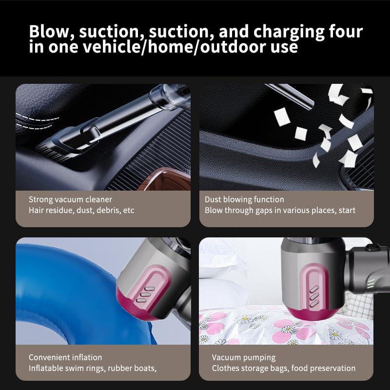 Portable Car Vacuum - 16000PA Cars Vacuum Cleaner High Power 4 in 1 Compressed Air Duster & Air Blower & Pump Hand Held Vacuums Cordless with Brushless Motor for Car Home Office Blue