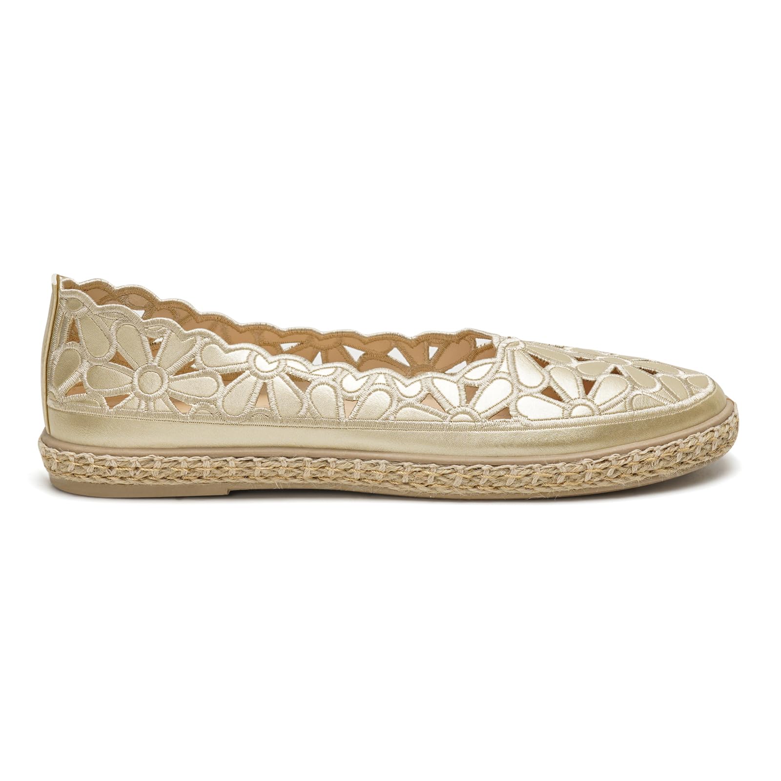 GLAMORA Damen Espadrilles mit Blumenausschnitt, Atmungsaktive Sommer Ballerinas, Bequeme Flache Schuhe für Freizeit und Alltag