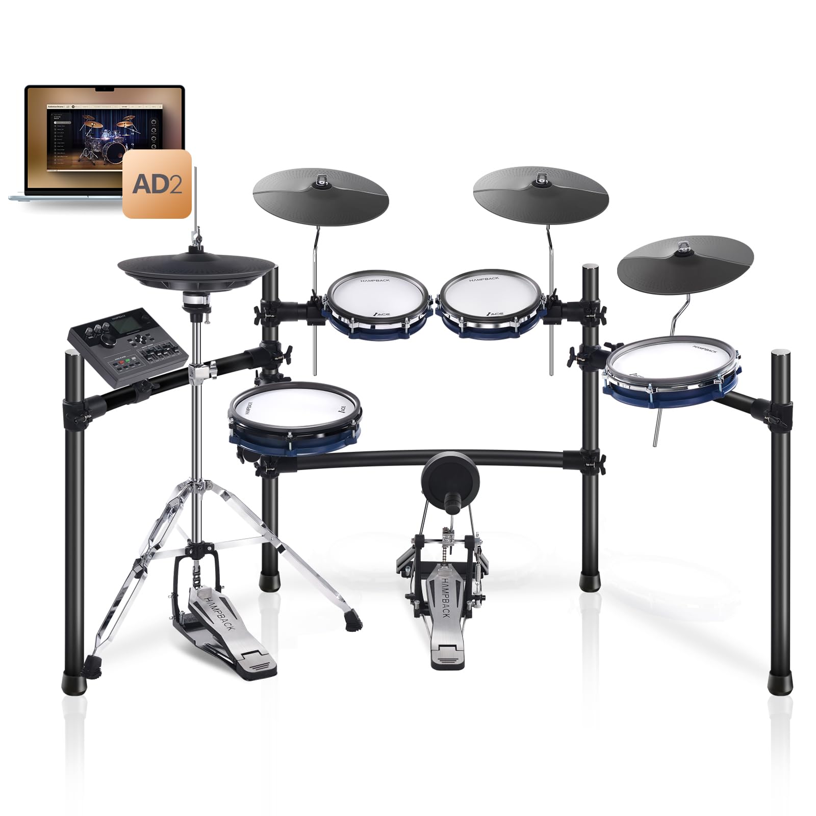 ACE-360 Electric Drum Set with 8'' Drum Pads, 3x12" Cymbals with Choke, 12" Independent Hi-hat, 5" Bass Drum, 52+ Drum Kits and 918 Sounds, Bluetooth Connection, Suitable for Advanced
