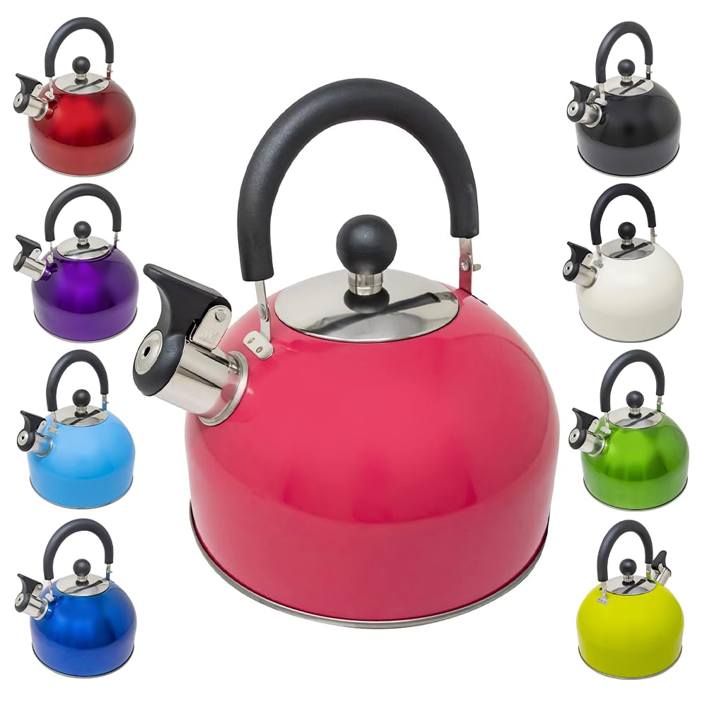 2.5L Stainless Steel Whistling Kettle - Suitable for Fishing, Camping, Hiking, Indoor & Outdoor | Camping Kettle for Gas Stove, Electric Stove, Camp Fire | Lightweight, Fast Boil, Phenolic Handle