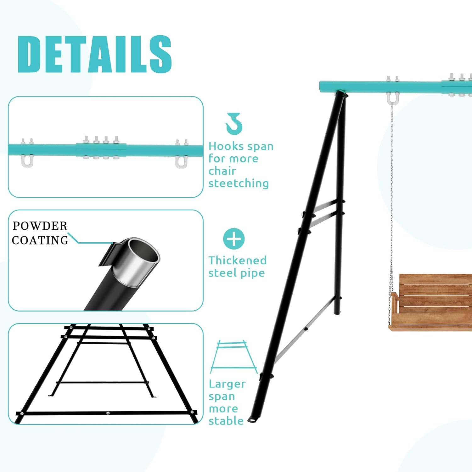 Swing Stand, A-Frame Hammock Chair Stand, Max Load 550Lbs, Black Steel, Easy Assembly, Suitable for Porch, Patio, Playground