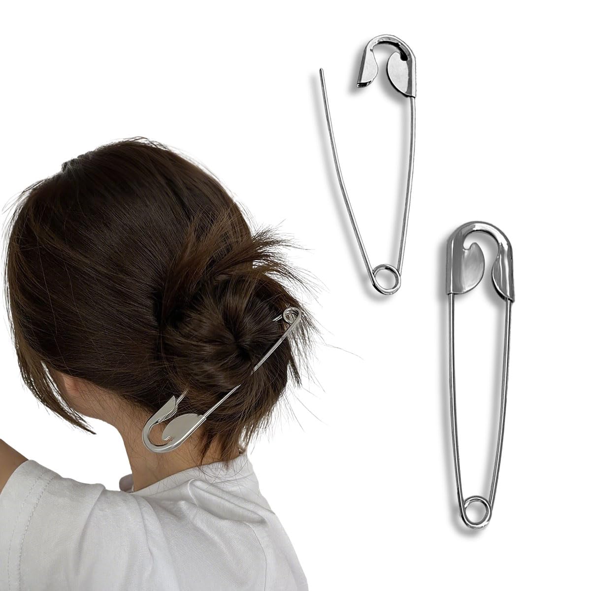 Metal Hair Pins, Funny Pin Shape Design Hair Stick Pin, French Style Hair Stick Clips, Silver, 2-Pack, for Vintage Hairstyle Accessories
