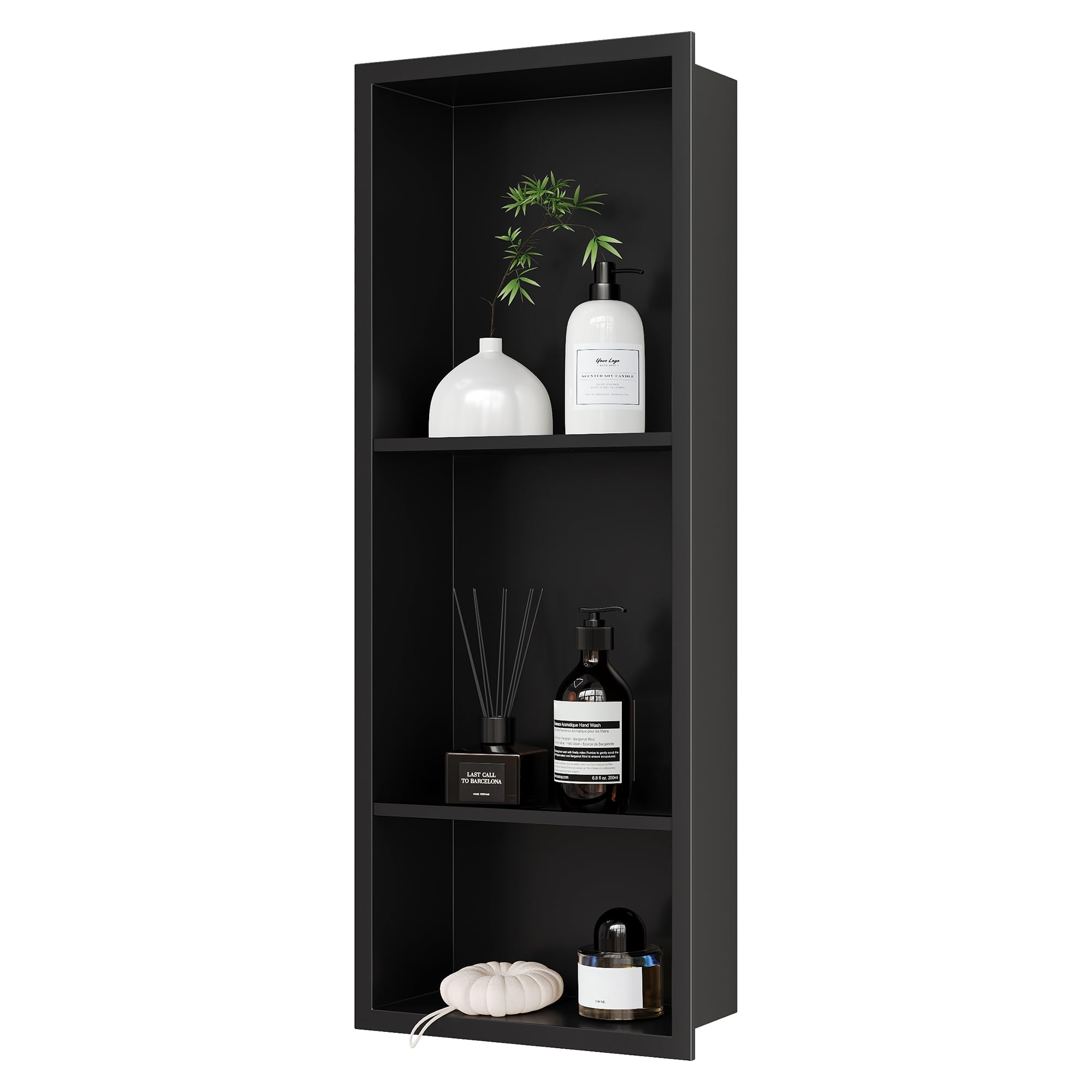 Stainless Steel Shower Niche 12" X 29", No Tile Needed Wall Niche Three-Tier, Recessed Shower Shelf for Bathroom Storage, Matte Black