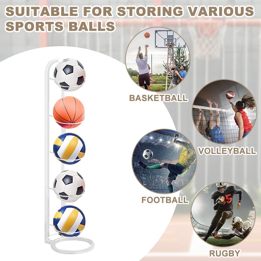Kleemeiero Soporte para Balones de Baloncesto, Soporte Pelota Baloncesto Vertical de 5 Niveles, Estante de Bolas de Metal, Estante de Almacenamiento de Pelotas para Baloncesto, Fútbol y Voleibol — view 6