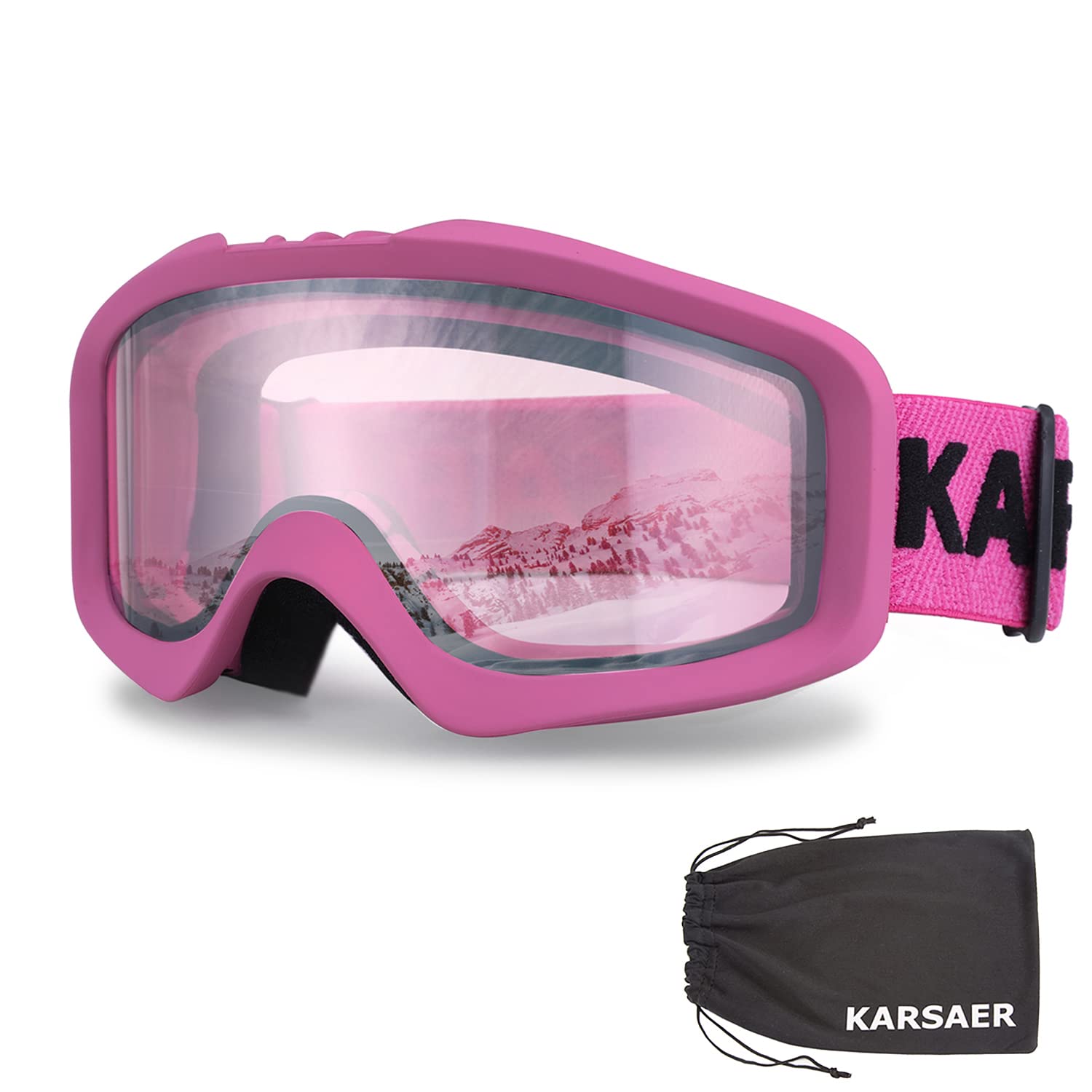 Karsaer Ski Goggles Anti-Fog Snow Goggles OTG 100% UV Protection Snowboard Goggles Bendable Dual-Lenses for Men Women Youth