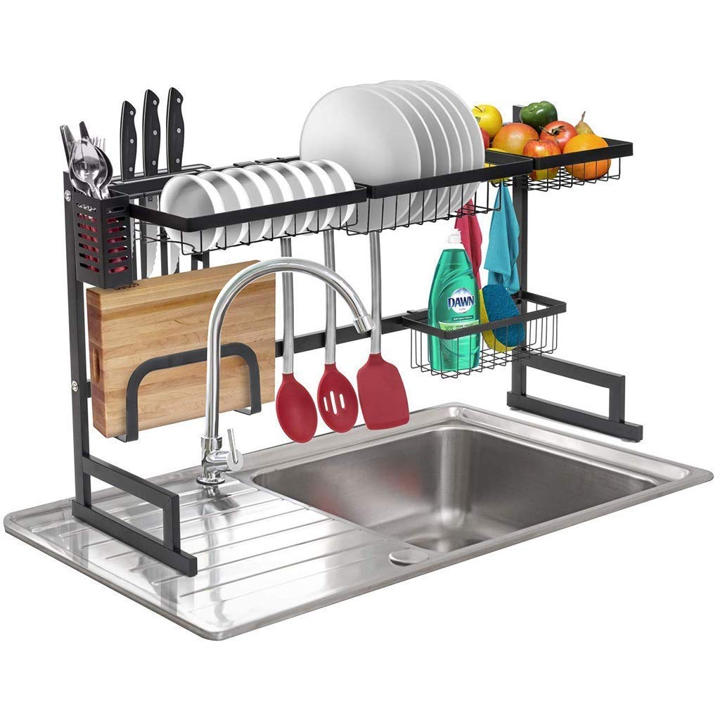 Storage منظم تخزين الرف Organizer Shelf Shelf Lyg Dish Rack Over-The Sink Dish Drying Display Rack Stand, Draining Rack Sink Organizer with Utensil Holder Hooks for Kitchen Counter Organizer f