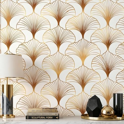 ReWallpaper Art Deco Wallpaper Removable White Gold Geometric Pee...
