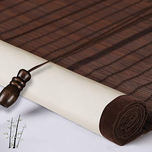 Persianas opacas de bambú sin cordones, ancho máximo de 94 pulgadas, persianas enrollables de madera extra grandes con forro de tela, persianas
