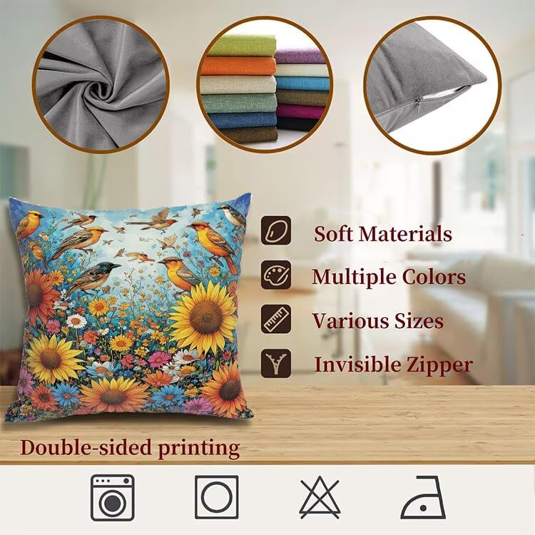 4er Set Bunt Kissenbezug 80x80 Kissenbezüge Outdoor Wasserfest Vogel Kissen, Couchkissen Osterdeko Kissenhülle mit Reißverschluss kopfkissenbezug Dekokissen für Sofa Zuhause Deko Wohnzimmer H2-113 – Bild 8