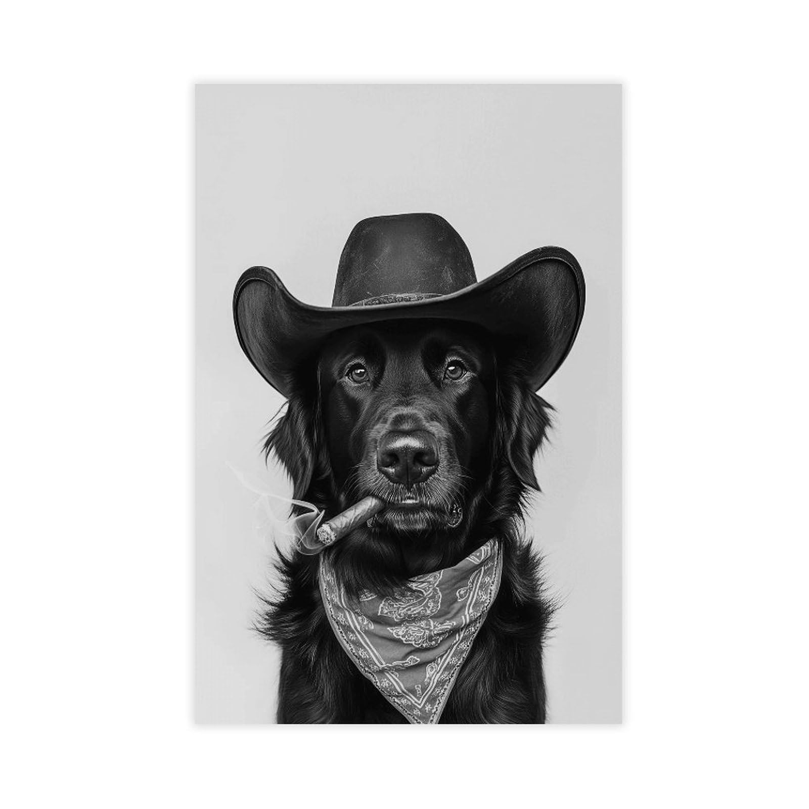 Wjwart Flat Coated Retriever Cowboy Canvas Poster Bedroom Decor Landscape Decor Gift 12X18inch(30X45cm)